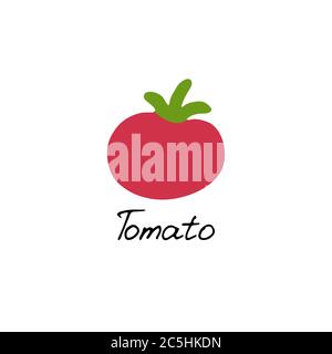Tomato logo. Hand drawn vegetable icon for print and web. Hand written incription Tomato. Vector illustration Stock Vector