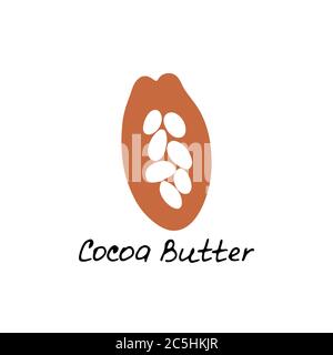 Cocoa butter. Cosmetic ingredient. Nutritional oil for skin care. Hand-drawn icon of cocoa bean. Vector illustration Stock Vector