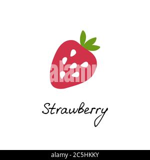 Hand drawn strawberry logo for print and web. Berry icon and strawberry inscription. Vector illustration. Stock Vector