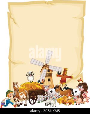 Blank banner in farm scene with happy family illustration Stock Vector ...