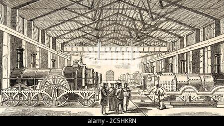 GREAT WESTERN RAILWAY engine factory in Swindon in1854 Stock Photo