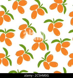Hand drawn sea buckthorn logo for print and web. Seamless pattern. Vector illustration. Stock Vector
