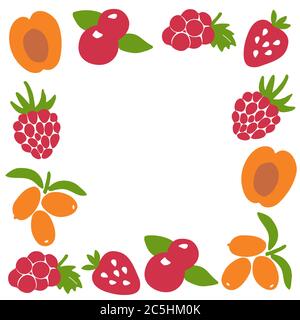 Hand drawn berry frame. Berry icon and strawberry inscription for print and web. Vector illustration. Stock Vector