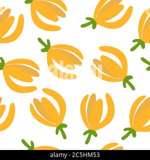 Tropical flower - ylang-ylang Cananga. Seamless pattern. Hand drawn element for print and web. Vector illustration. Stock Vector