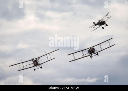 Bristol F.2 Fighter (replica) British two-seat biplane fighter and reconnaissance aircraft of the First World War flying in formation with a Royal air Stock Photo