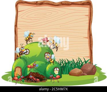 Blank wood sign with animal garden set isolated illustration Stock ...