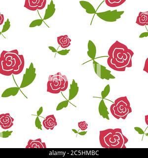 Rose seamless pattern. Rose oil logo for cosmetic and parfume design. Hand drawn rose label for web and print. Vector illustration Stock Vector