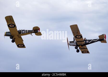 Bristol F.2 Fighter (replica) British two-seat biplane fighter and reconnaissance aircraft of the First World War flying in formation with a Royal air Stock Photo