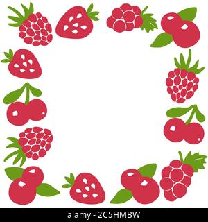 Hand drawn berry frame. Berry icon and strawberry inscription for print and web. Vector illustration. Stock Vector