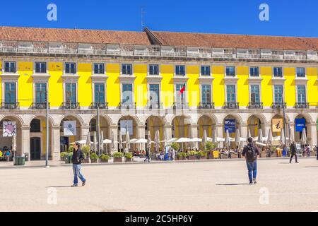 Lisbon, Portugal - March 27, 2018: Praca do Comercio or Commerce square, people and houses view Stock Photo