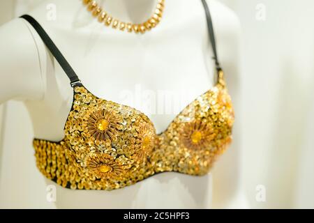 Bad Rappenau, Germany. 03rd July, 2020. A bikini by the Brazilian actress and singer Carmen Miranda stands in a display case during a press tour before the opening of the bikini museum. The opening will take place on 5 July. Credit: Uwe Anspach/dpa/Alamy Live News Stock Photo