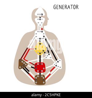 Generator. Human Design BodyGraph. Nine colored energy centers Stock Vector