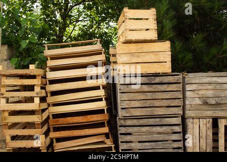 Wooden boxes for carrying fruits and vegetables Stock Photo