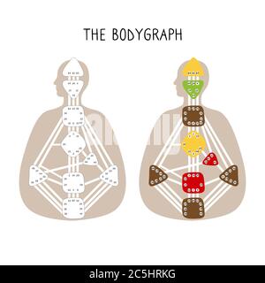 Human Design BodyGraph. Nine colored energy centers Stock Vector