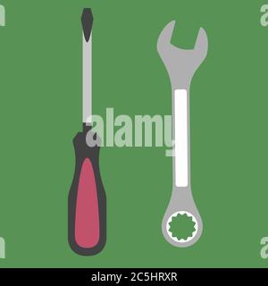 Construction tools on white background. Dill, wrench, saw, pliers, hammer, level for repair. Vector illustration in trendy flat style. ESP 10. Stock Vector