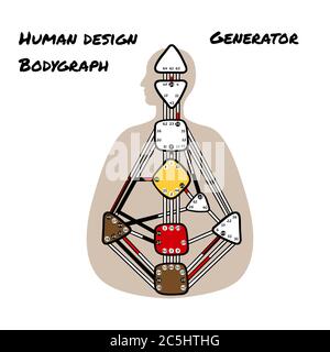 Generator. Human Design BodyGraph. Nine colored energy centers Stock Vector