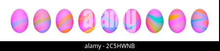 Set of pink, yellow and blue gradient toned Easter eggs. Long poster or banner Stock Photo