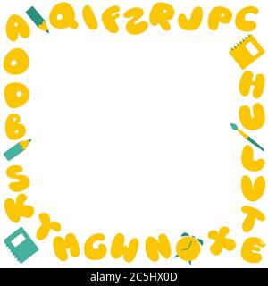 Kids alphabet frame. A set of chubby letters for children s books, coloring books, postcards, banners. Vector Stock Vector