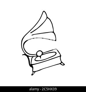 Single gramophone icon. A hand-drawn phonograph. Hand-drawn symbol. Vector Stock Vector