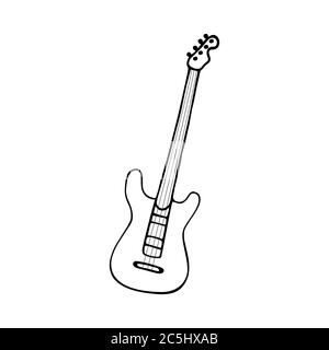 Single hand-drawn Electric guitar icon. Symbol of a musical instrument. Vector Stock Vector