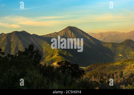 View of Cerro Manquehue in the residential wealthy district of Vitacura in Santiago de Chile Stock Photo