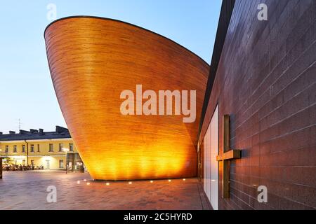 Helsinki, Finland - July 29, 2018: Kamppi Chapel - modern Finnish religious architecture Stock Photo