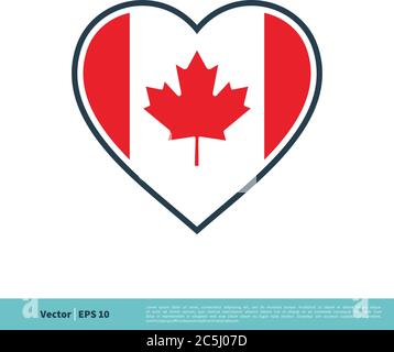 Love Canadian Flag Red Maple Leaf Icon Vector Logo Template Illustration Design. Vector EPS 10. Stock Vector