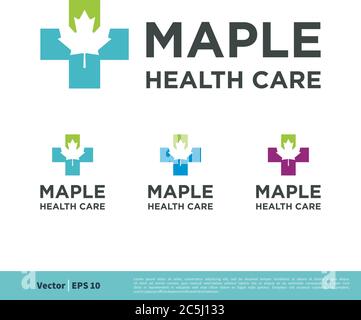 Health Care Cross Maple Leaf Icon Vector Logo Template Illustration Design. Vector EPS 10. Stock Vector