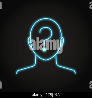 Anonymity concept icon in neon line style. Unknown person with question mark symbol. Vector illustration. Stock Vector