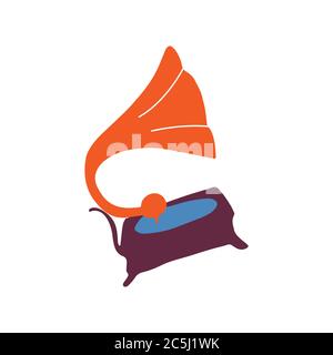 Single gramophone icon. A hand-drawn phonograph. Hand-drawn symbol. Vector Stock Vector