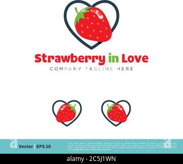 Strawberry Fruit and Love Icon Vector Logo Template Illustration Design. Vector EPS 10. Stock Vector