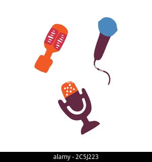 Single hand-drawn microphone icon. Musical symbol. Vector Stock Vector