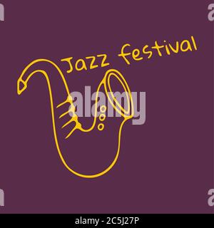 Hand drawn saxophone icon. Inscription Jazz festival. Vector Stock Vector