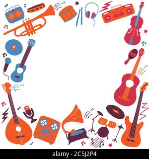 Musical frame. Hand drawn musical icon set. Vector Stock Vector