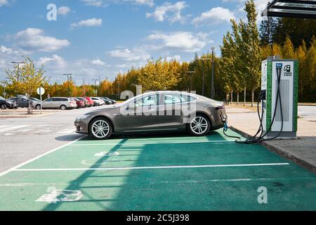 Imatra / Finland - August 01, 2018: Tesla Model S at a Charging Station Stock Photo