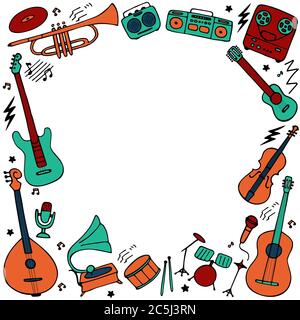 Musical frame. Hand drawn musical icon set. Vector Stock Vector