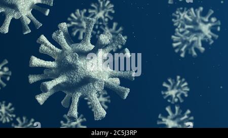 Group of virus cells. 3D illustration of Coronavirus cells dark background Stock Photo