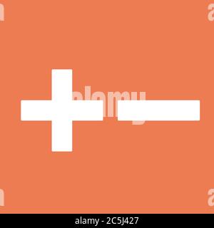 Plus and minus icon. For websites and apps. Image on red background. Flat line vector illustration. Stock Vector
