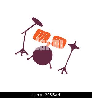 Single hand-drawn drum kit icon. Symbol of a musical instrument. Vector Stock Vector