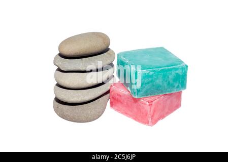 soaps off various shades with grey sone pebbles Stock Photo
