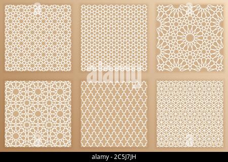 Arabic geometric seamless patterns set. Arabesque backgrounds. Vector illustration of tileable Islamic art textures for your design projects Stock Vector