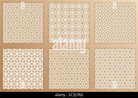 Arabic geometric seamless patterns set. Arabesque backgrounds. Vector illustration of tileable Islamic art textures for your design projects Stock Vector