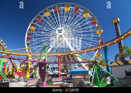 Las Angeles, California - September 9, 2019: Pacific Park Ferris Wheel in Santa Monica, Los Angeles, United States. Stock Photo