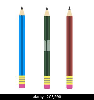 Pencils erases on white background. Vector illustration in trendy flat style. ESP 10. Stock Vector