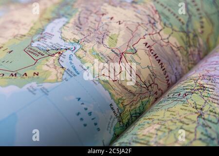 Shallow focus showing the Straight of Hormuz sensitive waterway located in the Persian gulf. Stock Photo