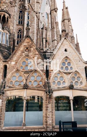 Barcelona, Spain - 15 December 2019: Windows in the facade of Sagrada Familia in Barcelona Stock Photo