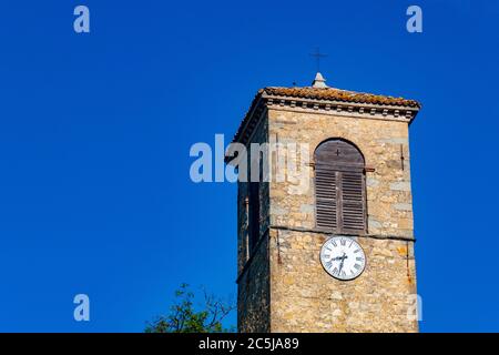 The Pompeano castle against blue sky in Serramazzoni, province of Modena, Emilia Romagna, Italy Stock Photo