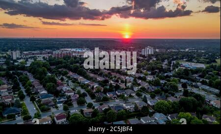 Westmount neighbourhood Aerial Sunset, London Ontario Canada Stock Photo