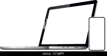 Laptop computer and mobile phone template for adaptive design presentation Stock Vector