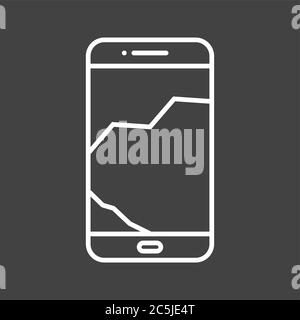 Unique Broken Cell Phone Vector Line Icon Stock Vector